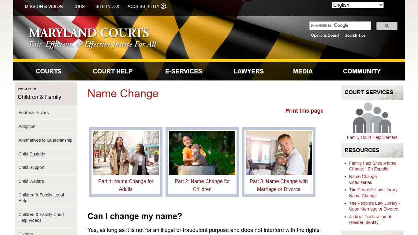 Name Change | Maryland Courts