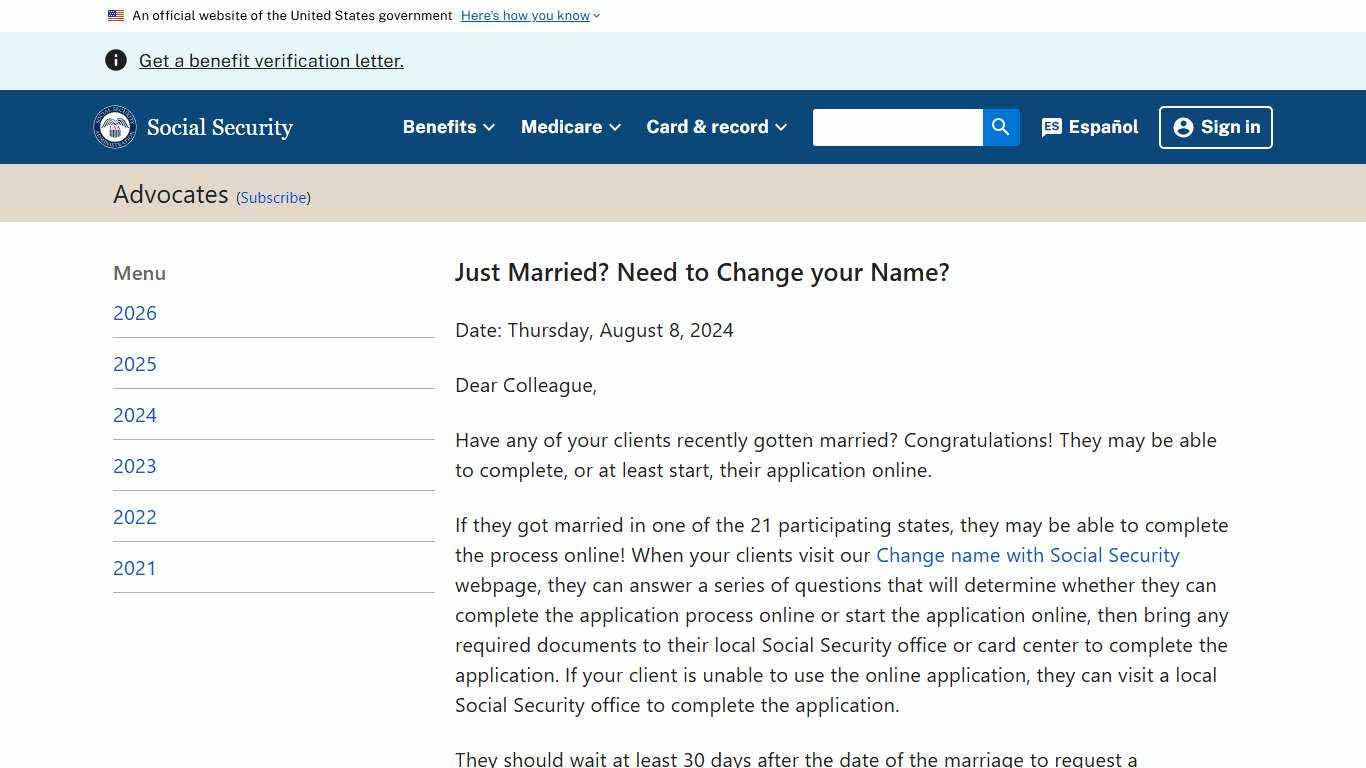 Just Married? Need to Change your Name? | News | SSA