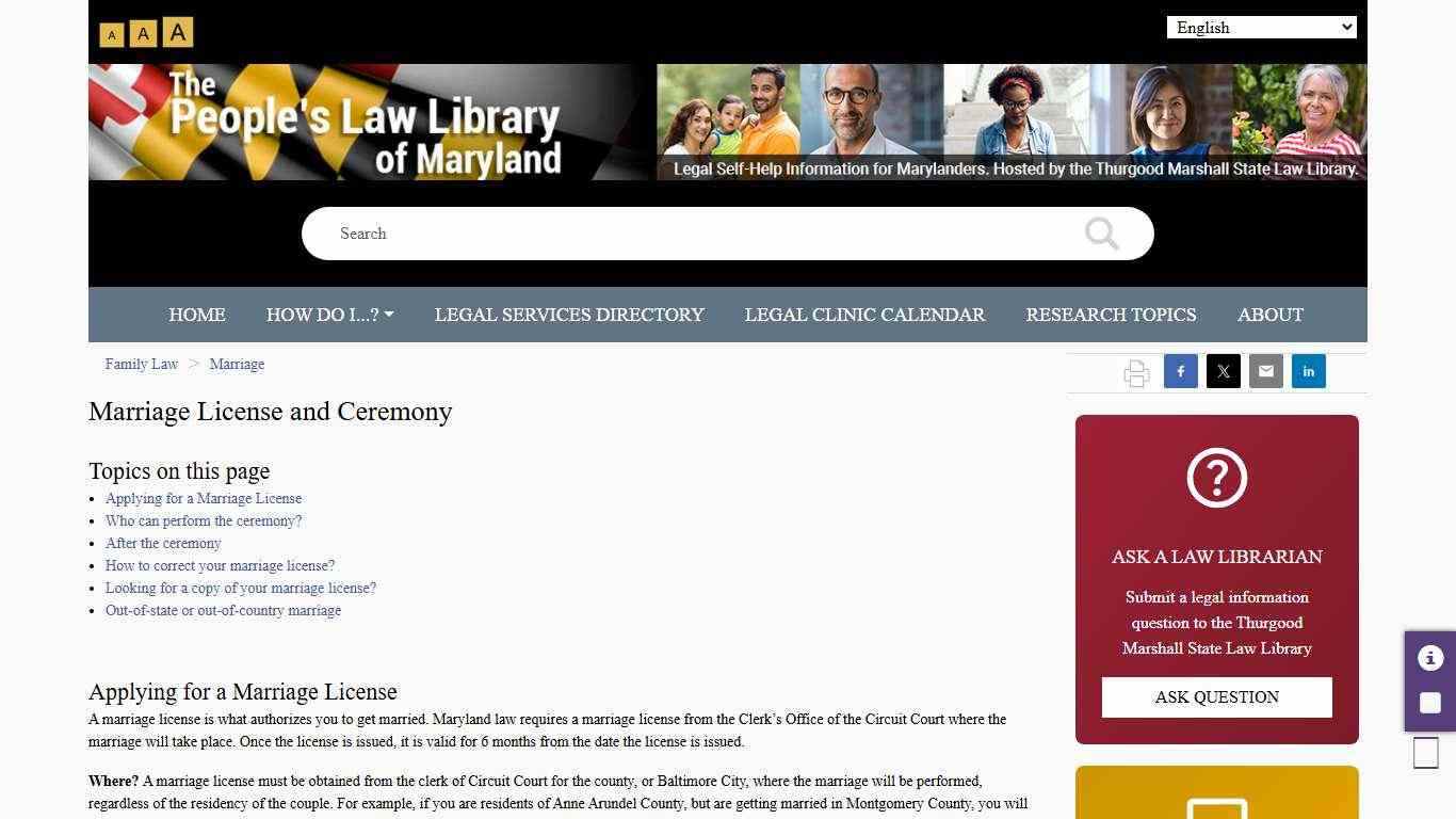Marriage License and Ceremony | The Maryland People's Law Library