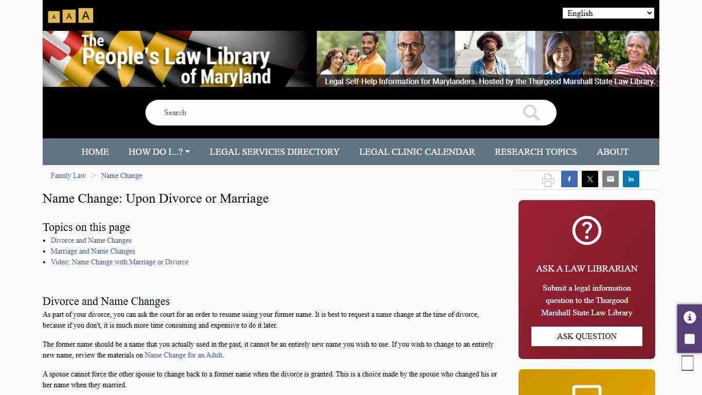 Name Change: Upon Divorce or Marriage | The Maryland People's Law Library