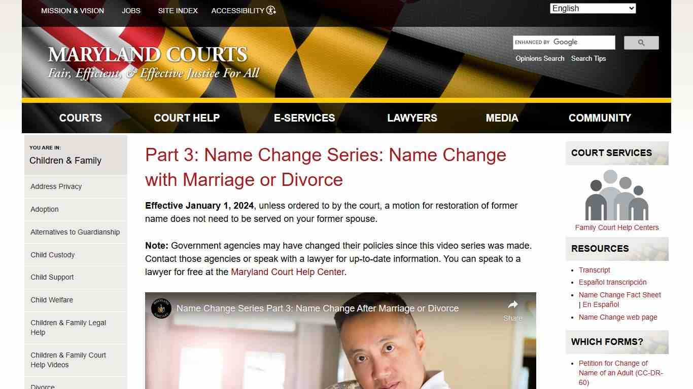 Part 3: Name Change Series: Name Change with Marriage or Divorce | Maryland Courts