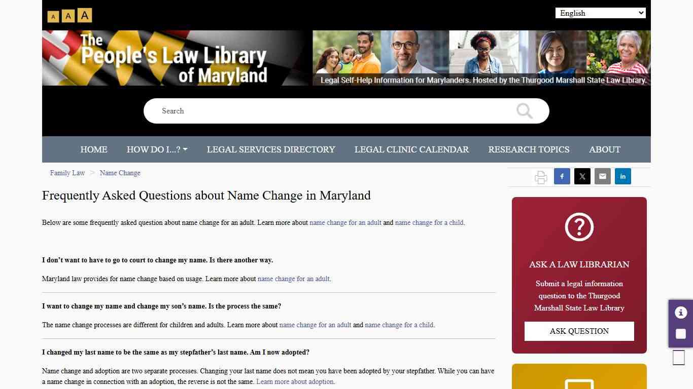 Frequently Asked Questions about Name Change in Maryland | The Maryland People's Law Library