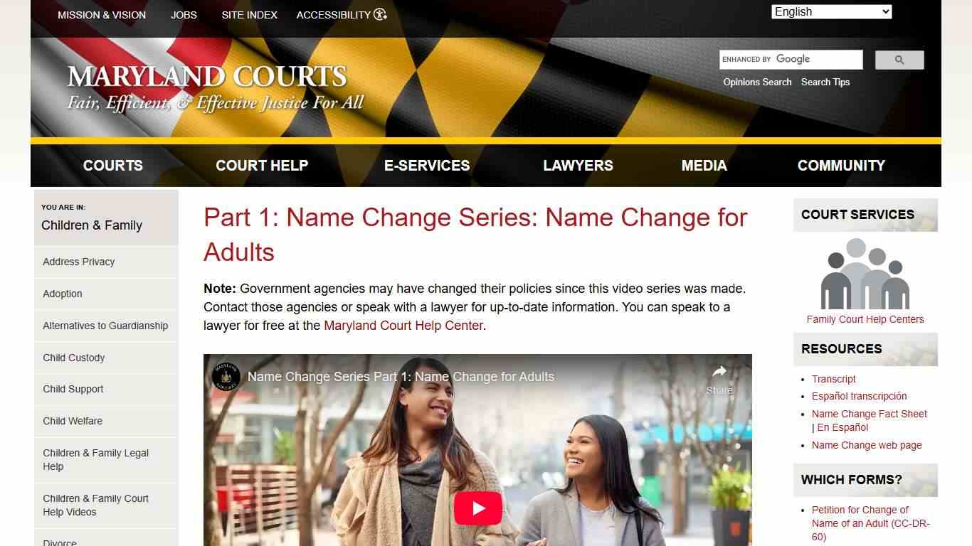 Part 1: Name Change Series: Name Change for Adults | Maryland Courts